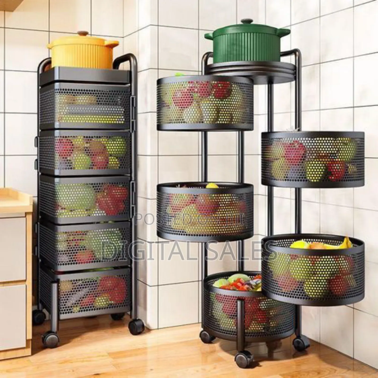 Multi-layer Rotating Kitchen Storage Cart With Perforated Baskets