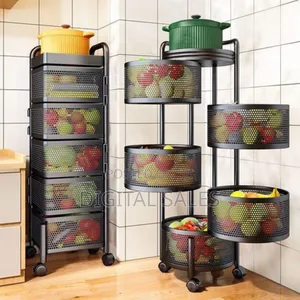 Multi-layer Rotating Kitchen Storage Cart With Perforated Baskets