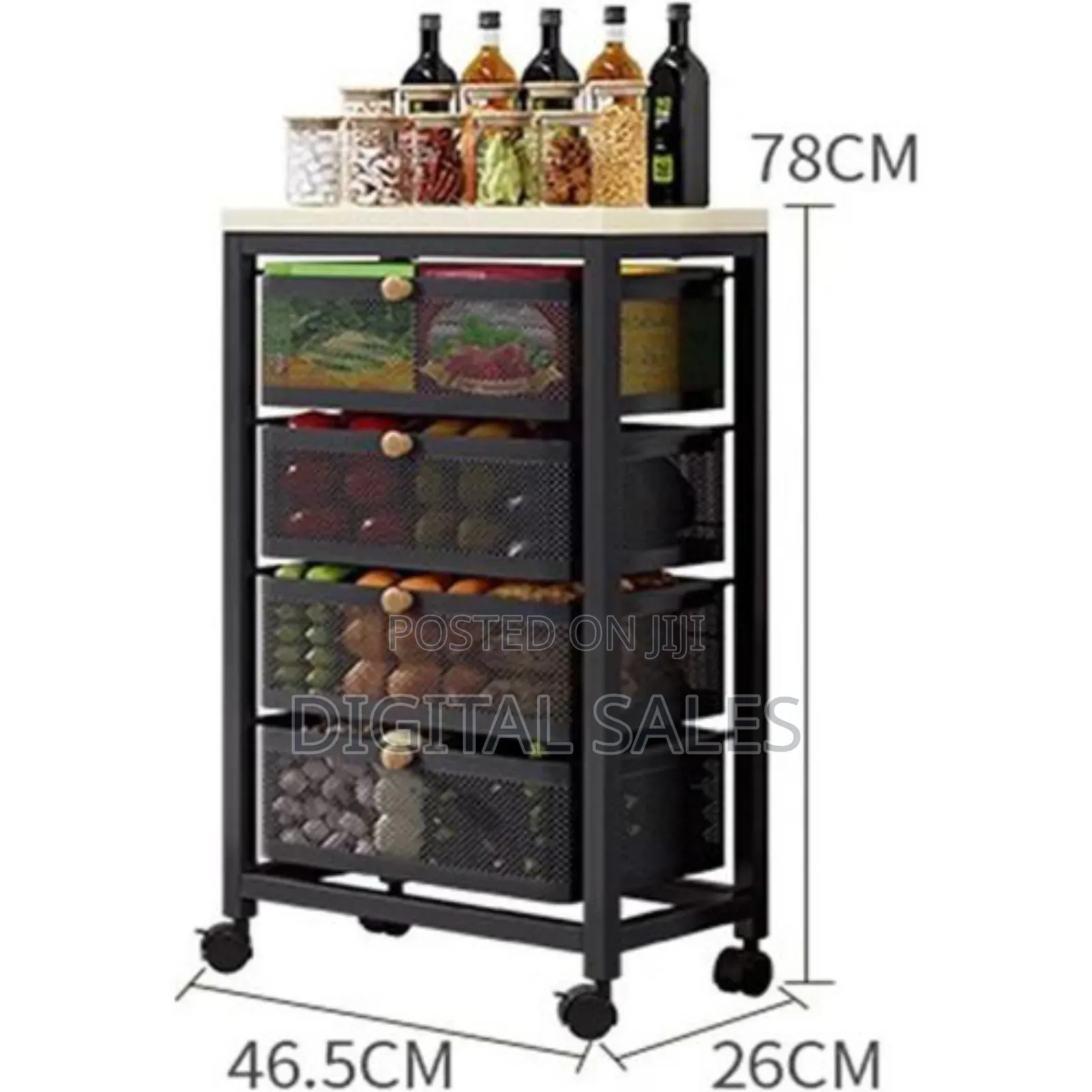 Stylish Functional 5-drawer Rolling Mesh Storage Cart With Wooden