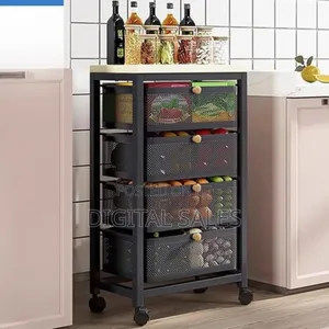 Stylish Functional 5-drawer Rolling Mesh Storage Cart With Wooden
