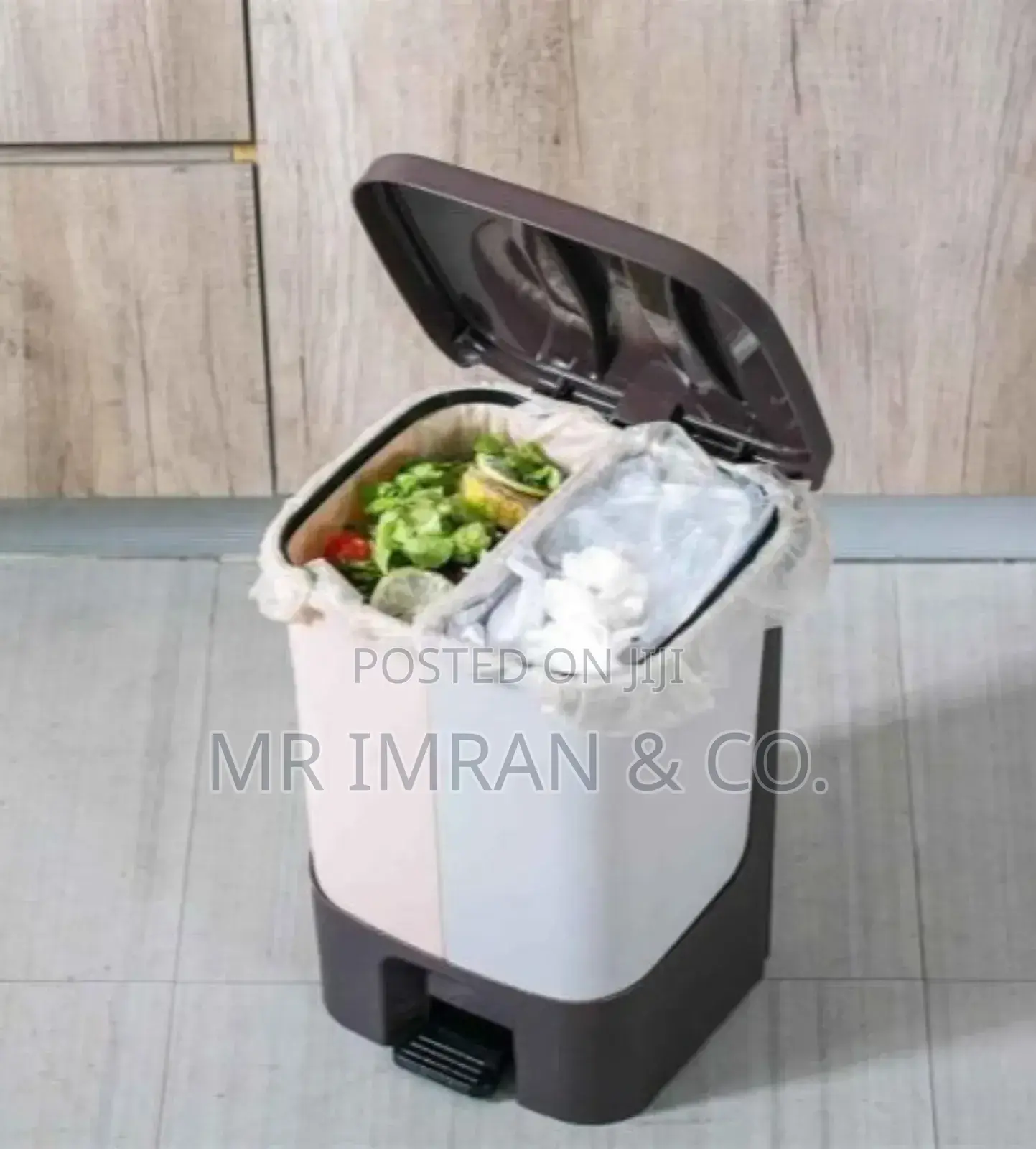 Dual-Compartment, Pedal-Operated Household Waste Sorting Bin.