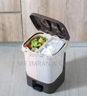 Dual-Compartment, Pedal-Operated Household Waste Sorting Bin.