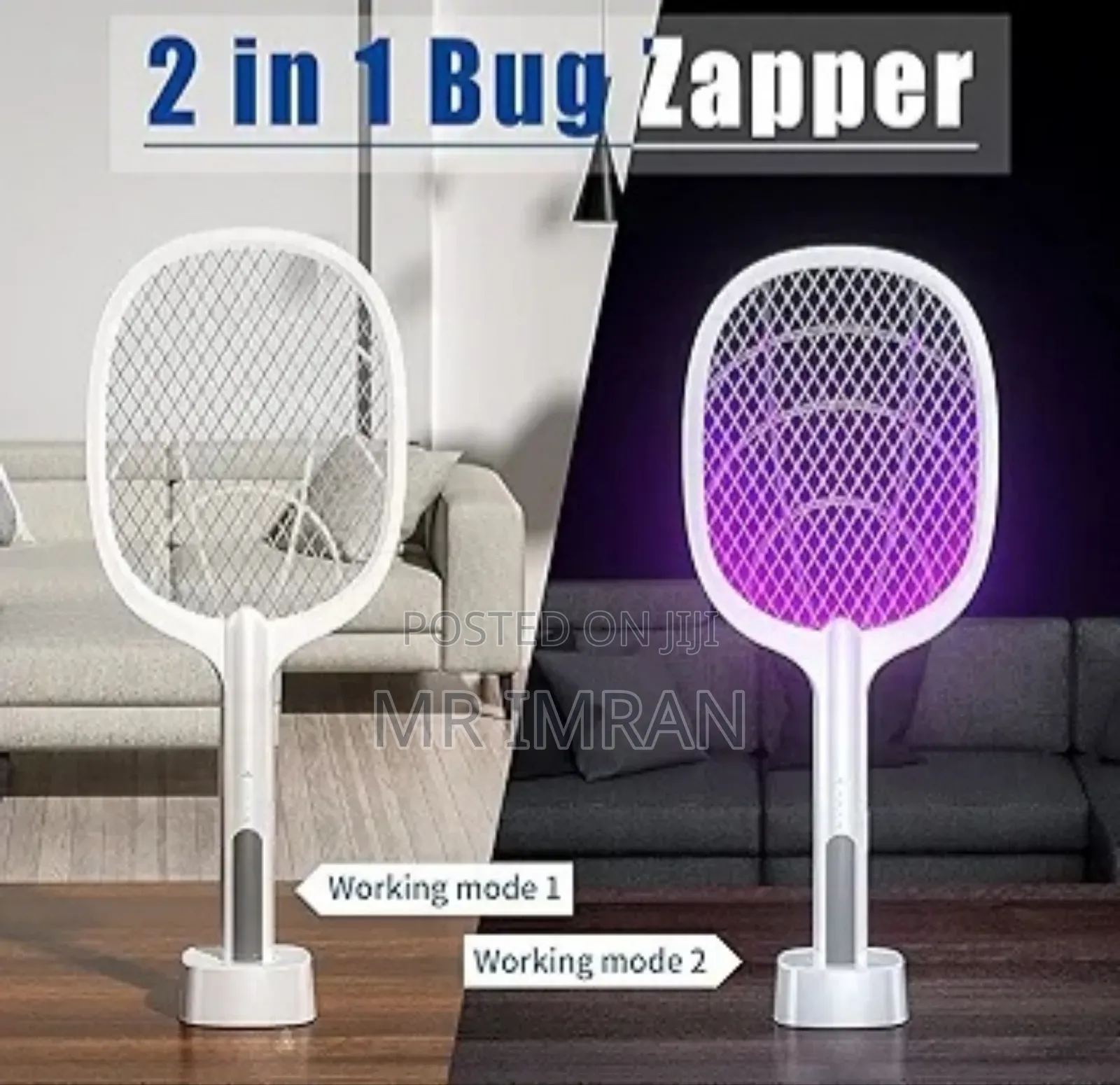 Electric Bug Zapper Racket With a Charging Base.