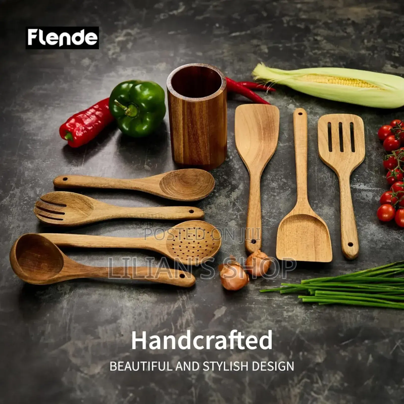 8pcs Flende Premium Wooden Kitchen Utensils Set