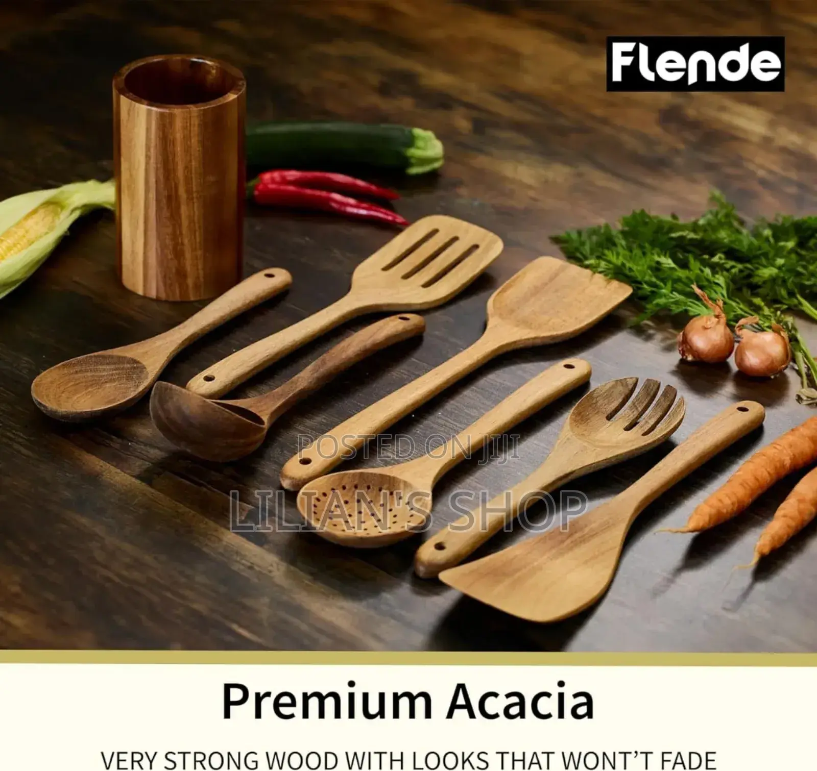 8pcs Flende Premium Wooden Kitchen Utensils Set