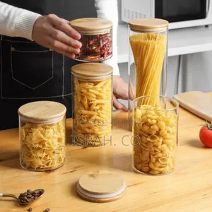 Premium Clear Glass Food Storage Canisters With Airtight Bamboo