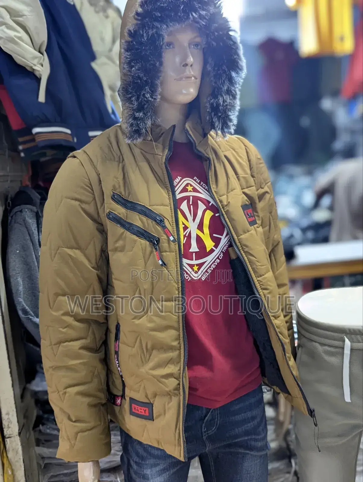 Original Hoodie Short Winter Jacket in Brown
