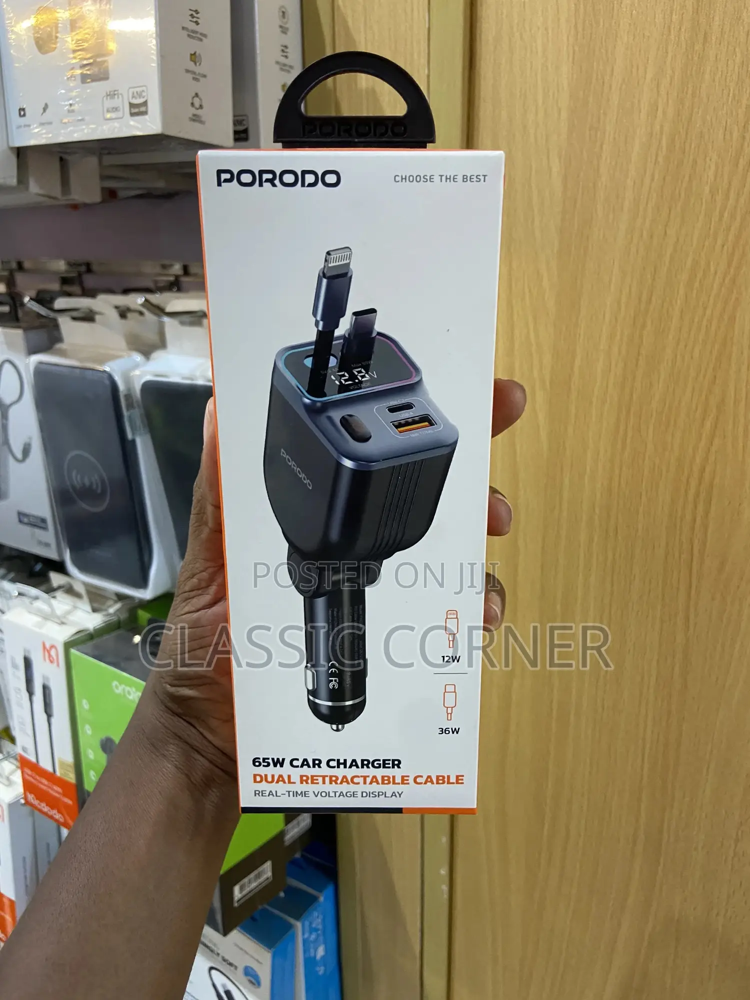 Porodo 66w 4in1 Retractable Car Charger