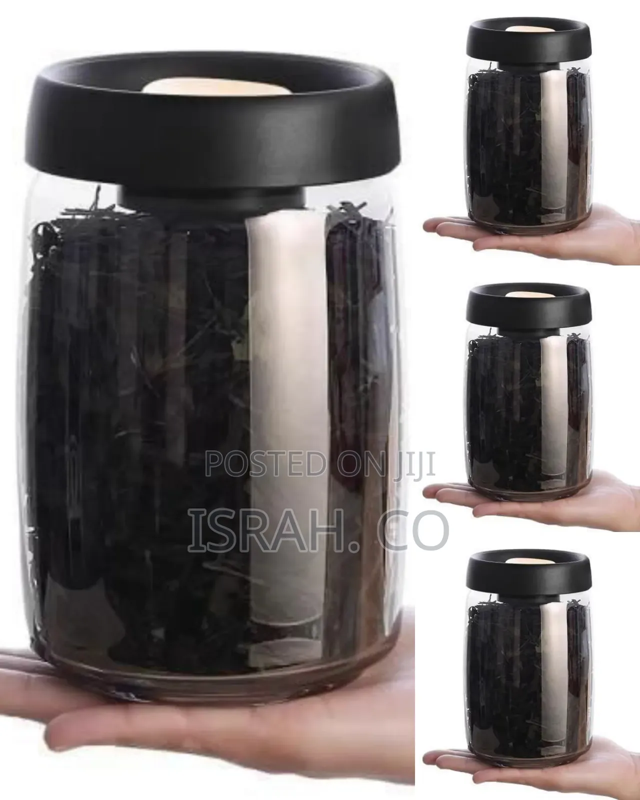 Two Modern Airtight Glass Canisters With Push-Button