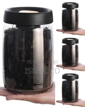 Two Modern Airtight Glass Canisters With Push-Button