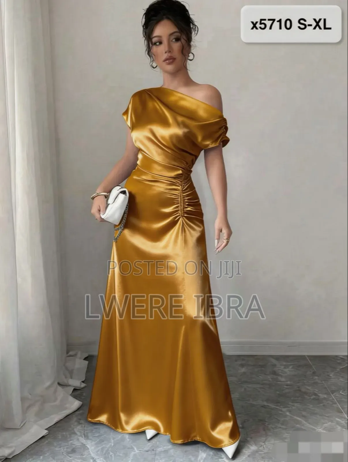 Long Gold Satin Party Dresses