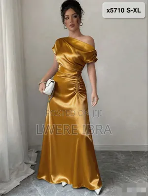 Long Gold Satin Party Dresses