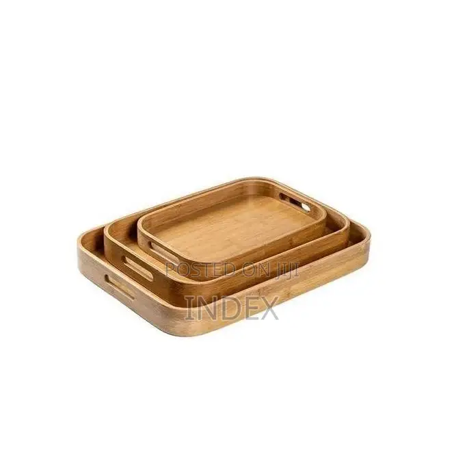 3 Pieces Set of Rectangular Bamboo Wooden Trays