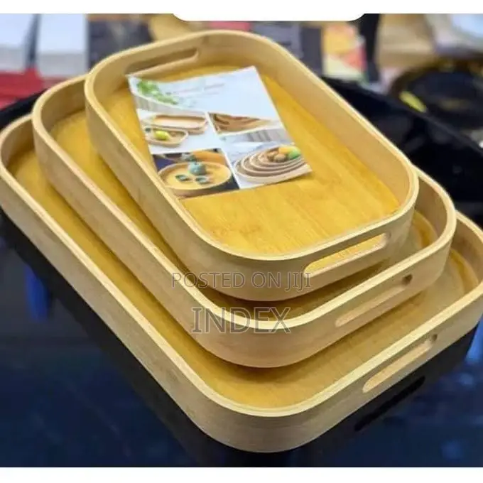 3 Pieces Set of Rectangular Bamboo Wooden Trays