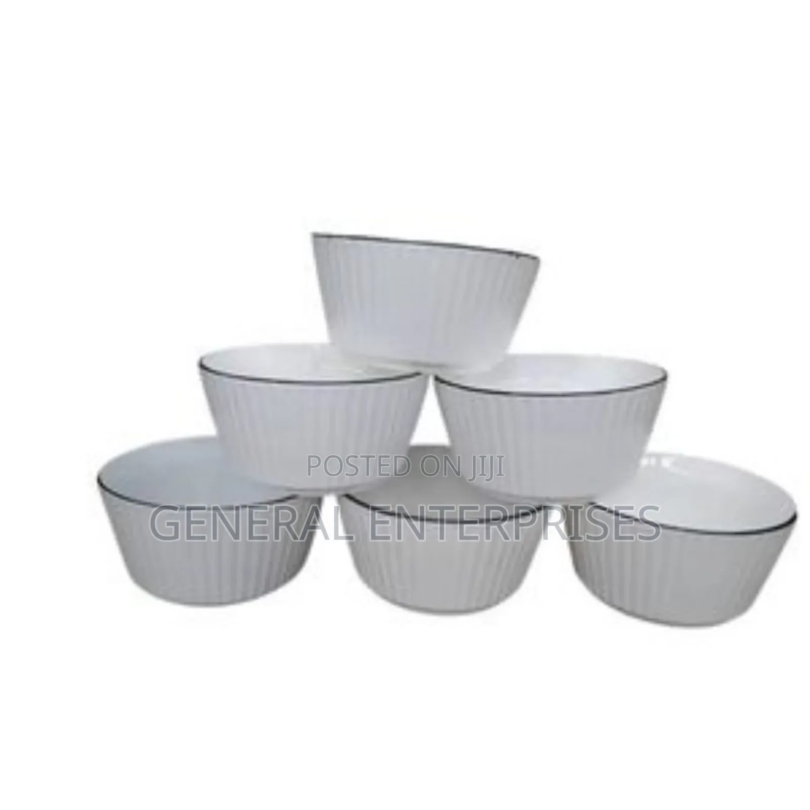 6pc White Ceramic or Porcelain Ribbed Bowls