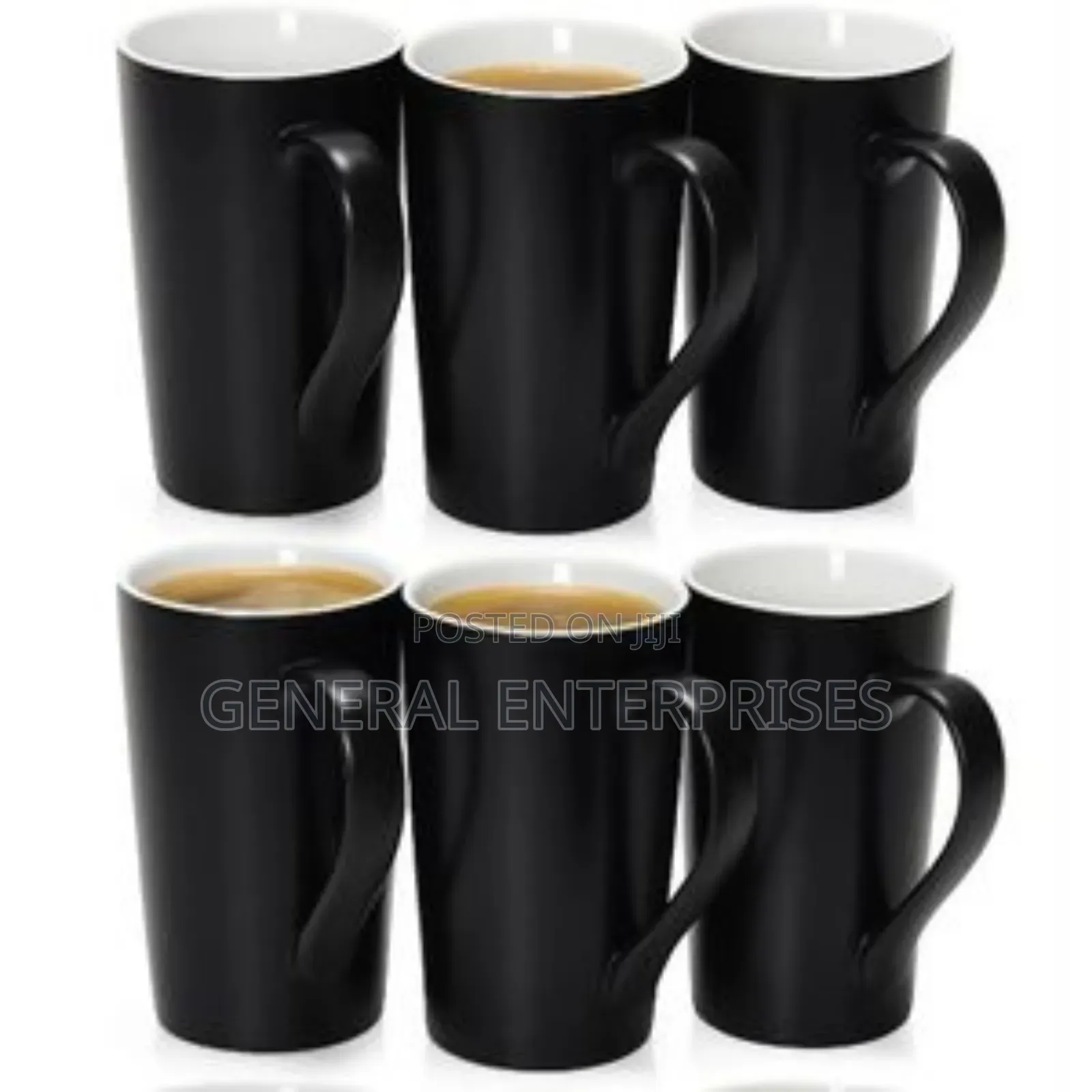 Set of 6 Matte Black 20 Oz Ceramic Coffee Mugs