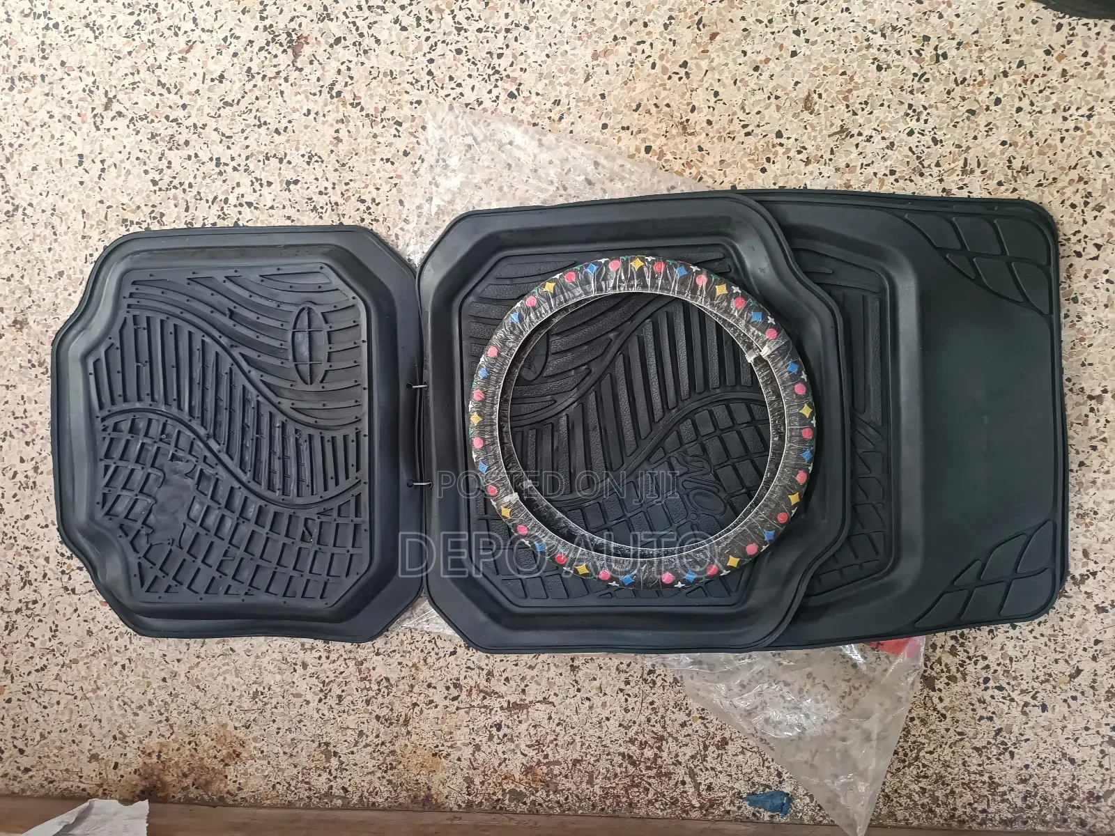 Combo of Car Mats With Steering Cover