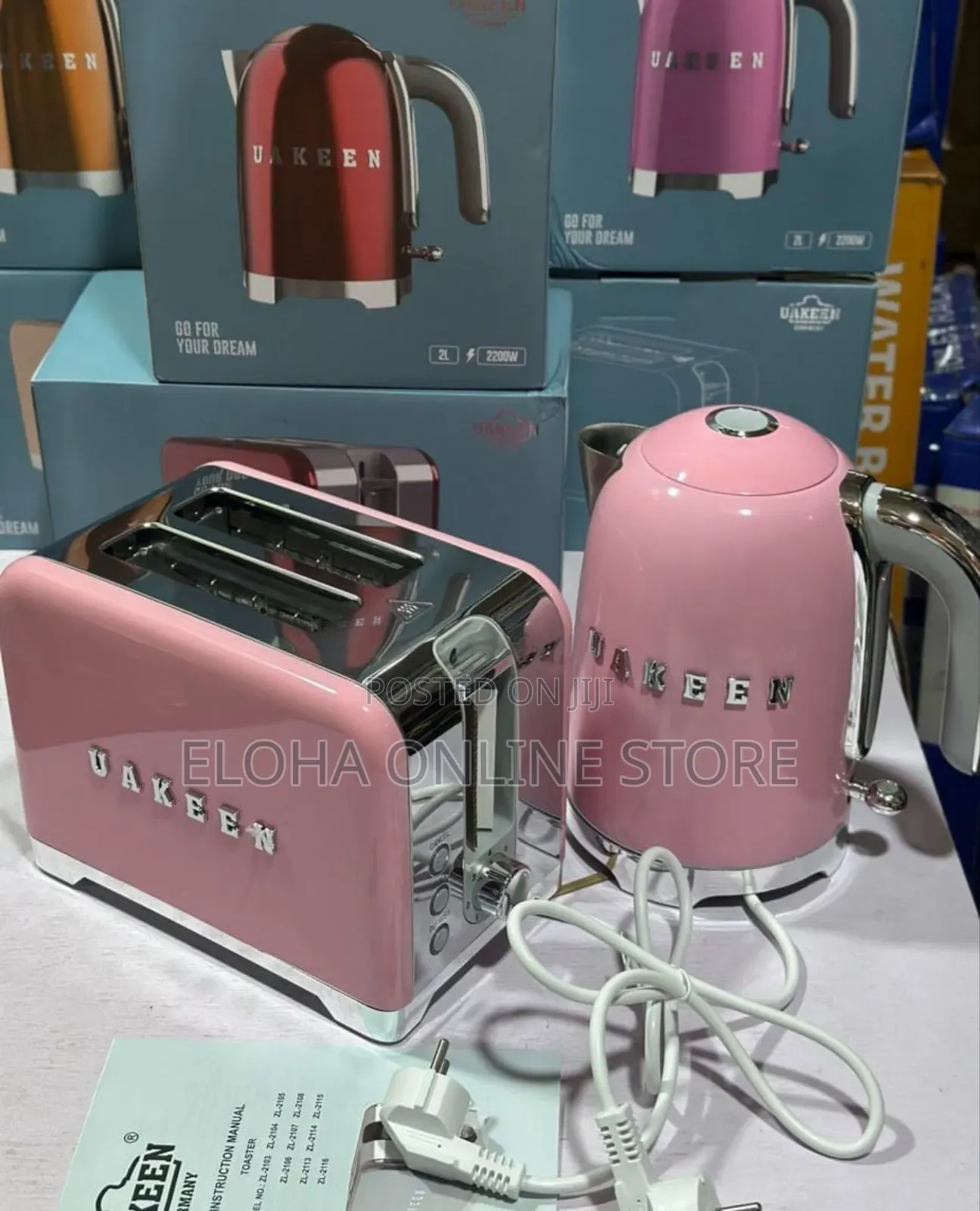 Uakeen Electric Kettle and Matching Bread Toaster Set