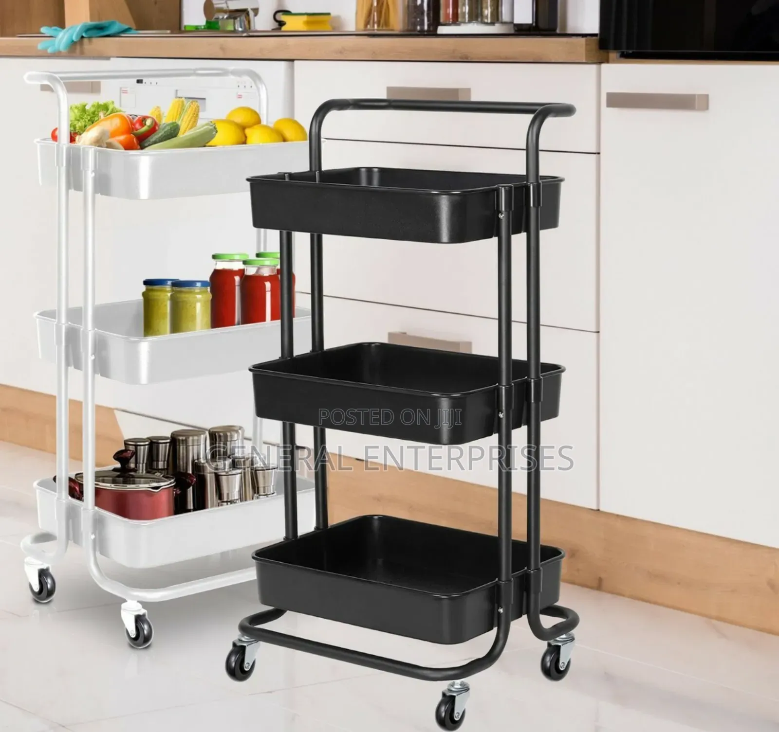 Metal, 3-tier Rolling Utility Cart