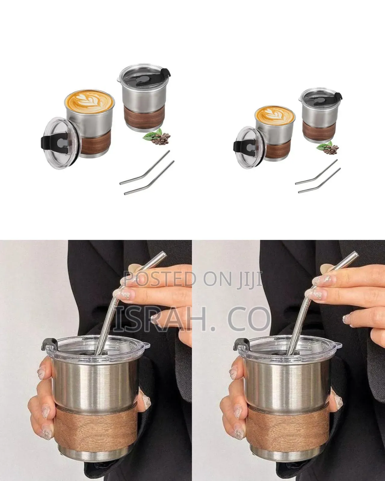 Insulated Stainless Steel Coffee Tumbler With Wooden Grip
