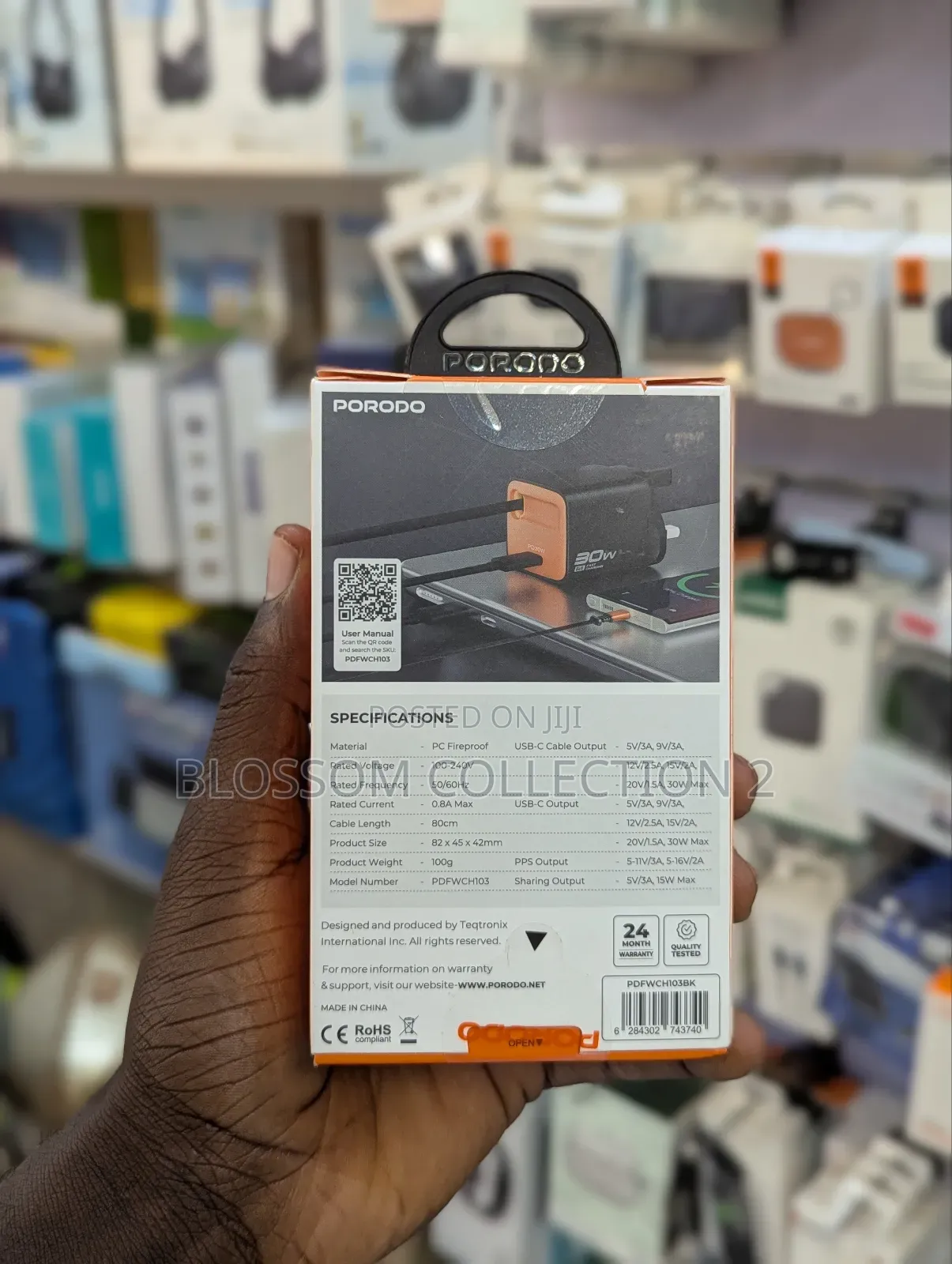 Original Porodo 30w Gan Charger With Retractable Cable