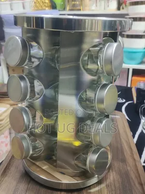 Kitchen Spice Rack With 16 Set Of Spice Jars, Round Stainless Steel