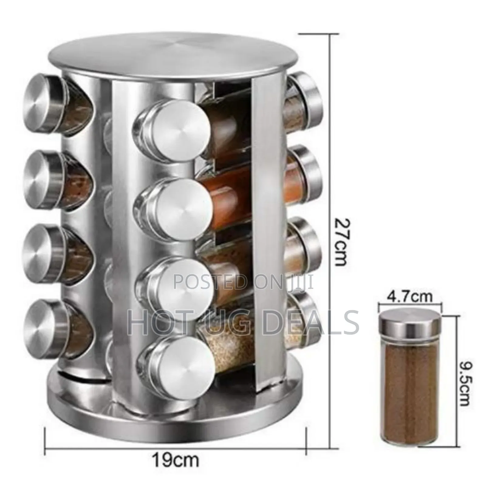 Kitchen Spice Rack With 16 Set Of Spice Jars, Round Stainless Steel