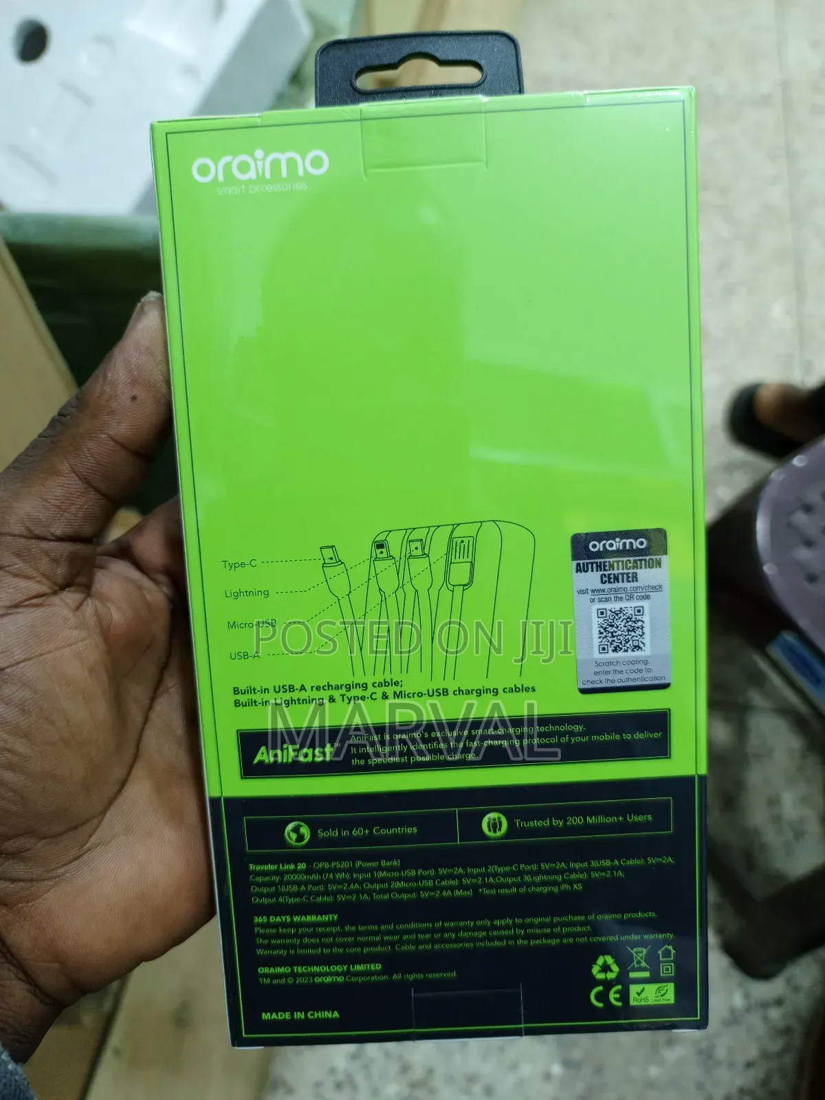 Oraimo Traveler Link 20 Power Bank (Model Opb-P5201).
