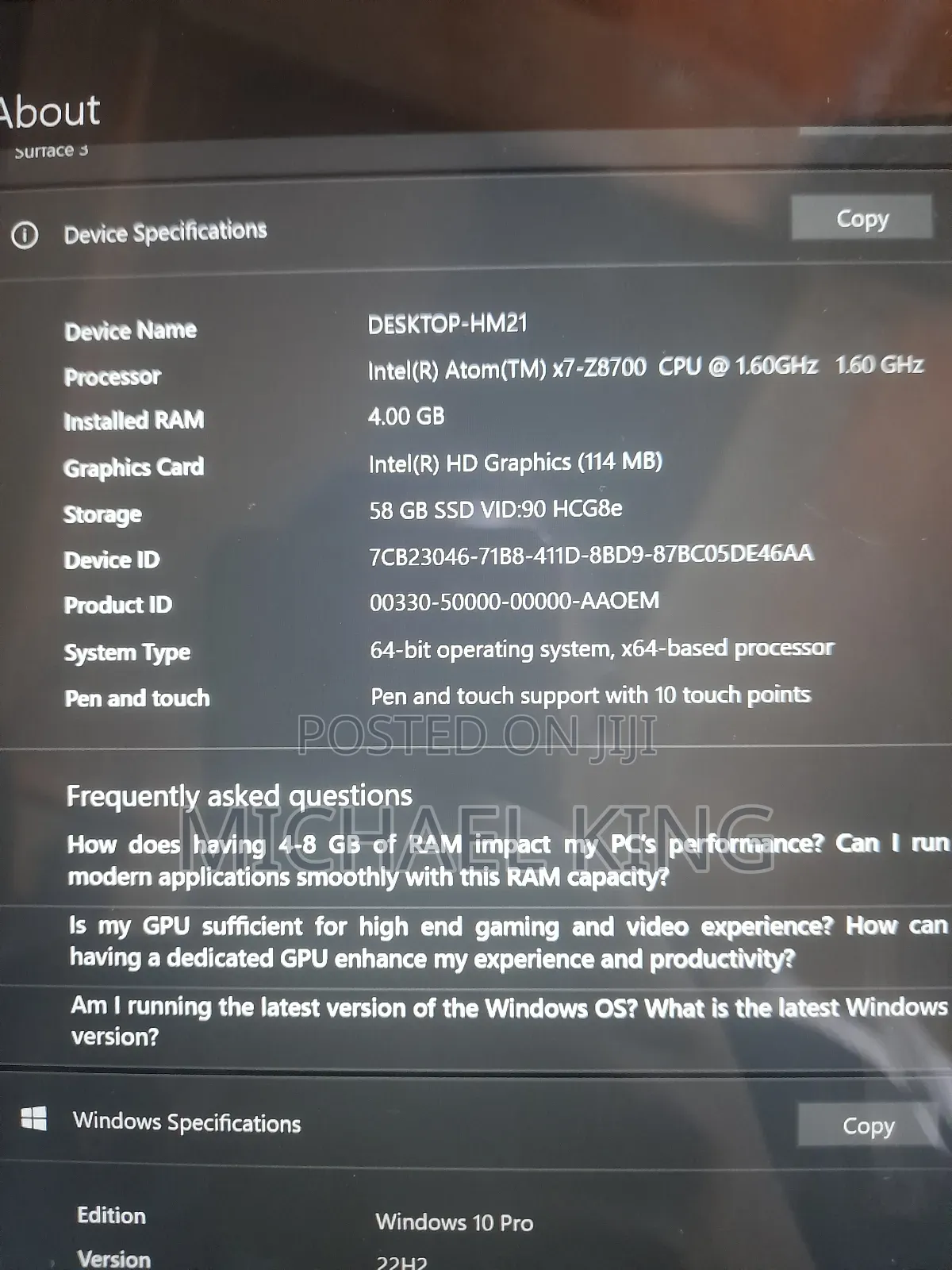 Laptop Microsoft Surface 3 4GB Intel Atom SSD 60GB