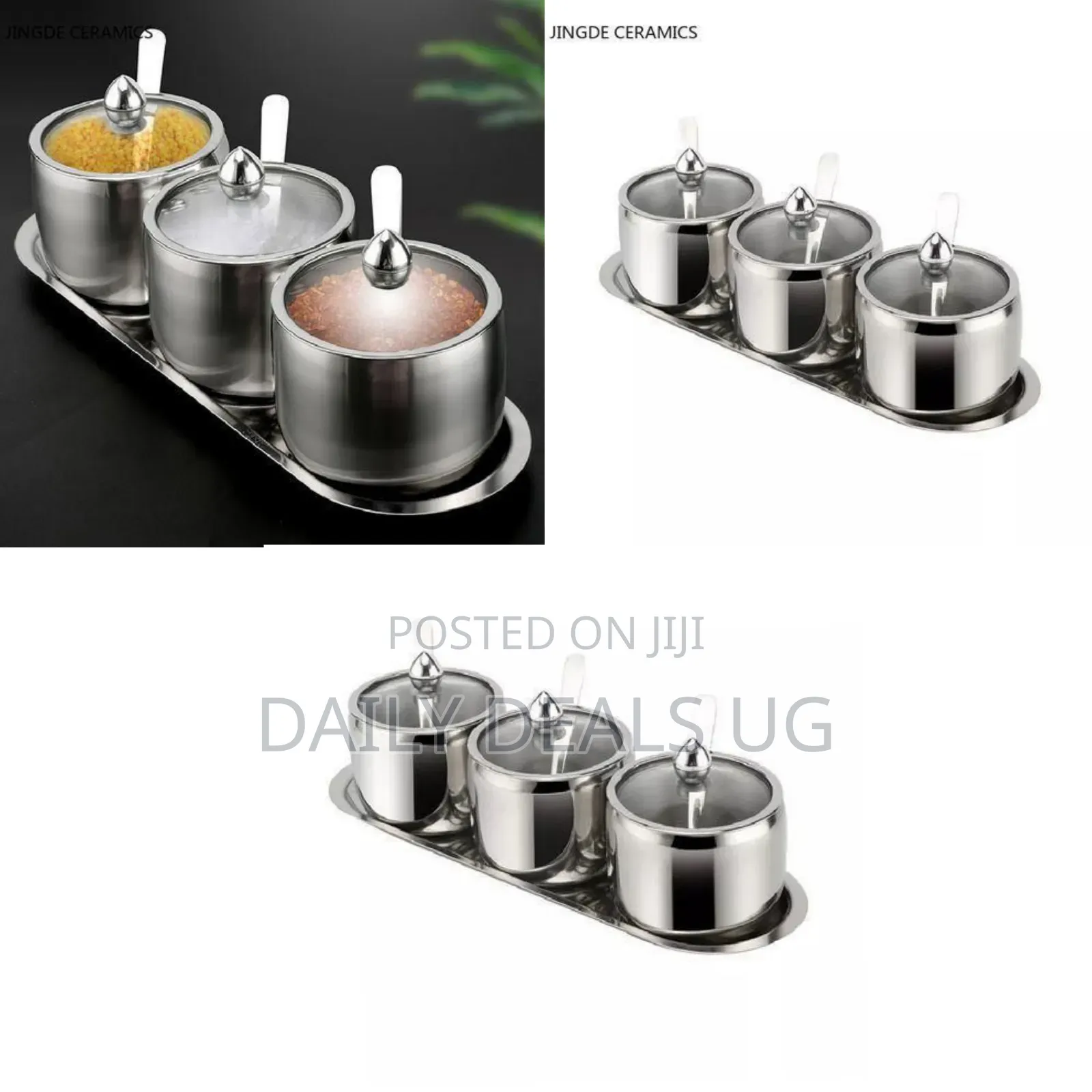 Elegant Stainless Steel Spice Jar Set With Glass Lids and Serving Tray