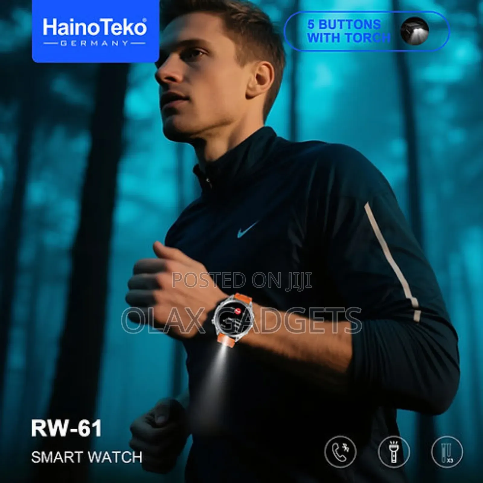 Hainoteko Rw-61 Smartwatch Amoled Display Built-in Torch, 3 Straps