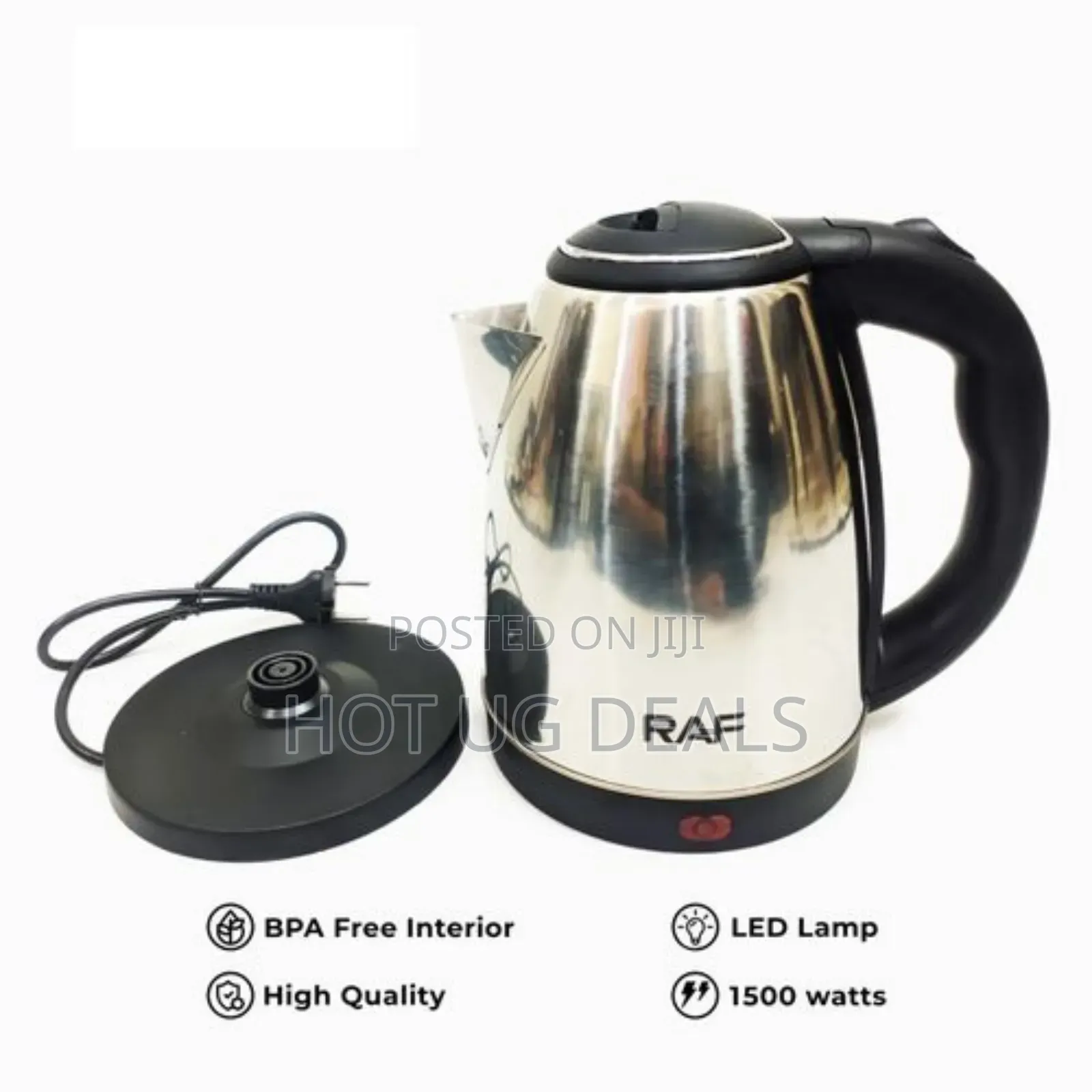 Raf 2 Litres Automatic Electric Kettle 2l – Stainless Steel -1500w