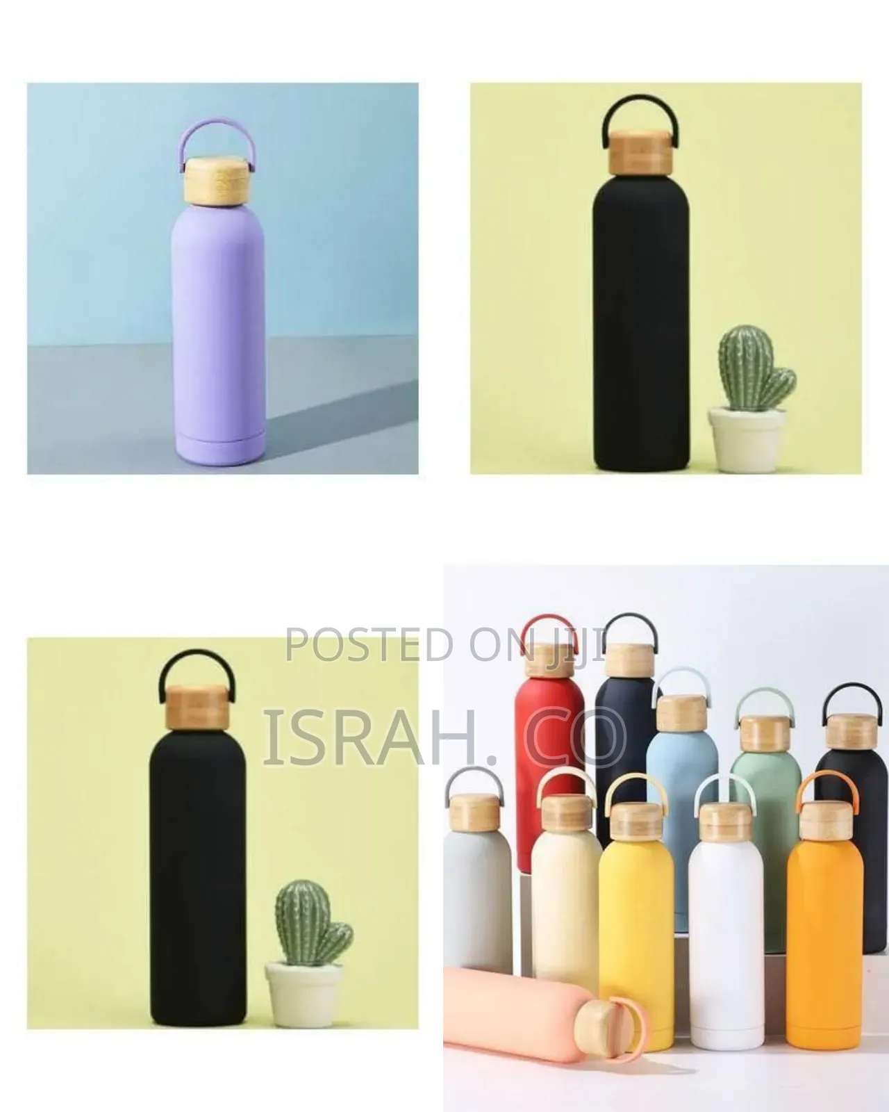 Modern Insulated Stainless Steel Water Bottle With Natural Wooden Lid,