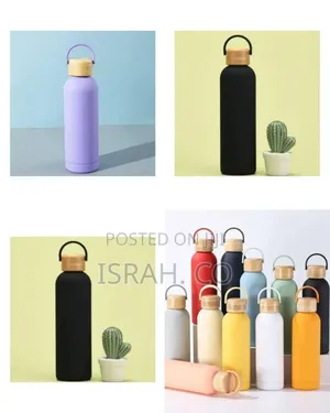 Modern Insulated Stainless Steel Water Bottle With Natural Wooden Lid,