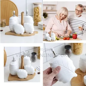 Elegant Ceramic Cruet and Shaker Set With Wooden Caddy - Multicolor