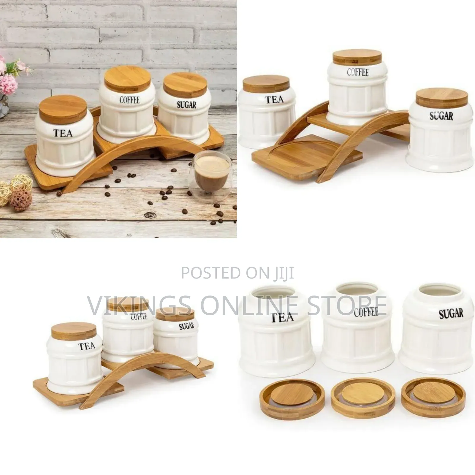 Elegant Ceramic Canister Set With Bamboo Stand