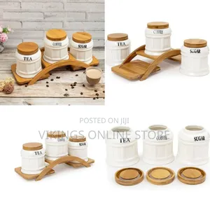 Elegant Ceramic Canister Set With Bamboo Stand
