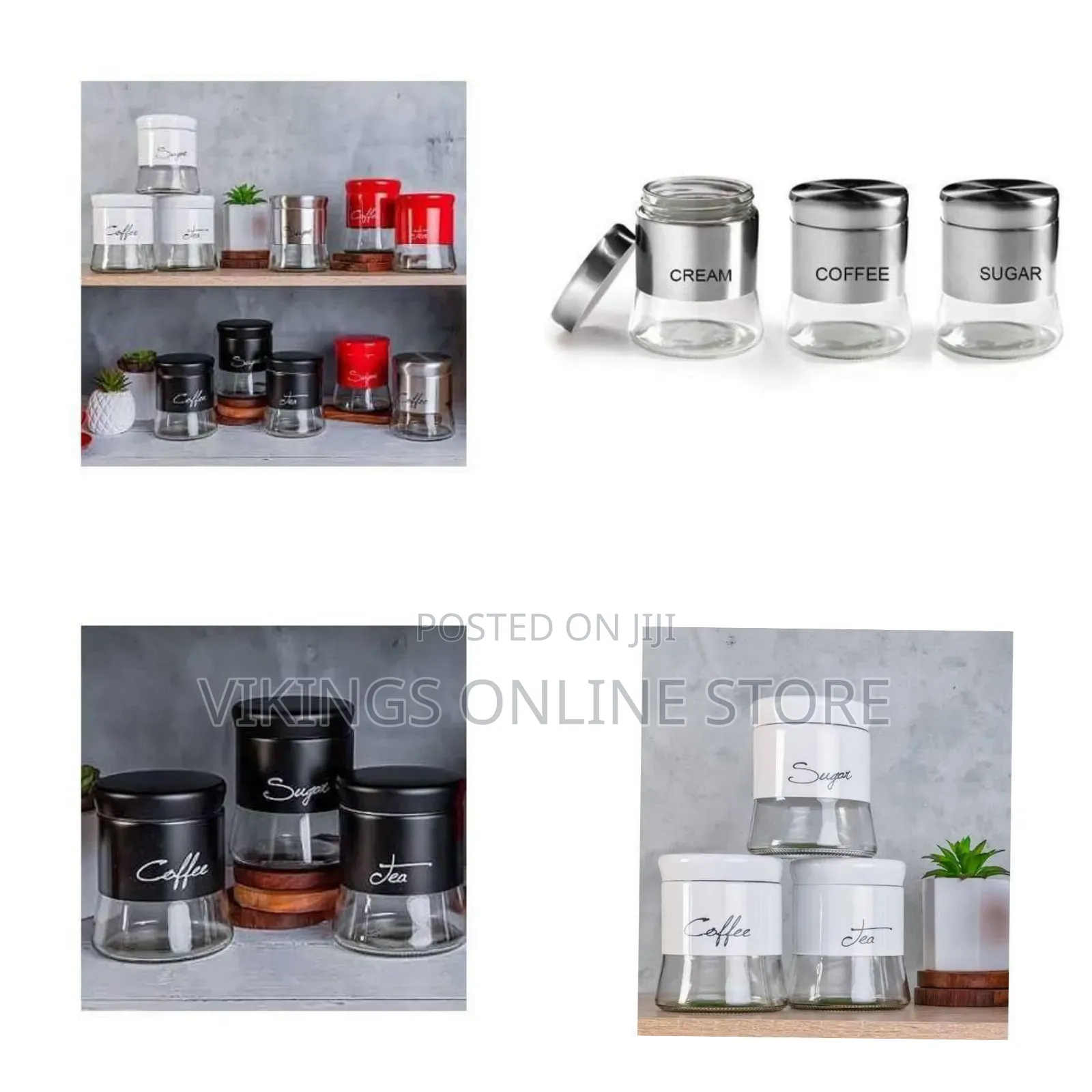 Set of 3 Glass and Stainless Steel Kitchen Canisters
