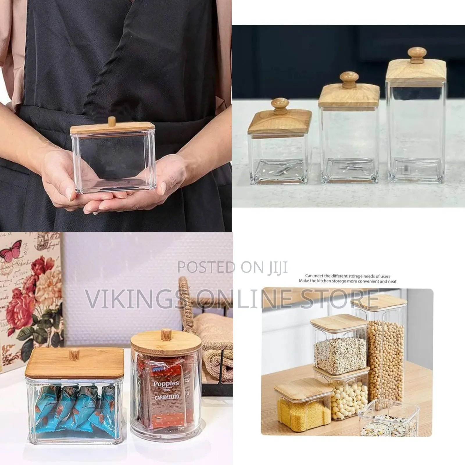 3 Pieces Set of Acrylic Storage Jars With Airtight Bamboo Lids - Clear