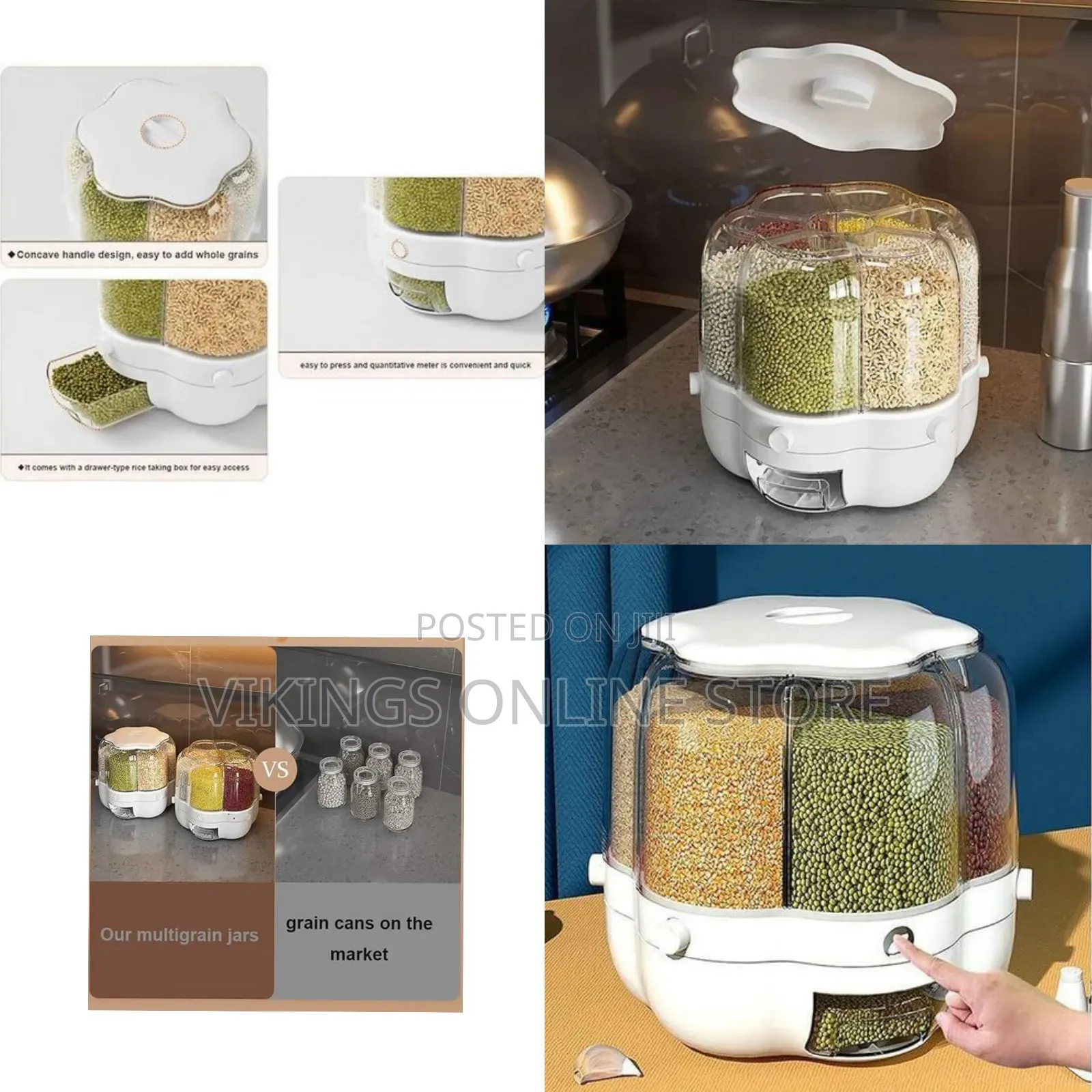 Rotating Multi-Compartment Dry Food Grain Dispenser - Organize