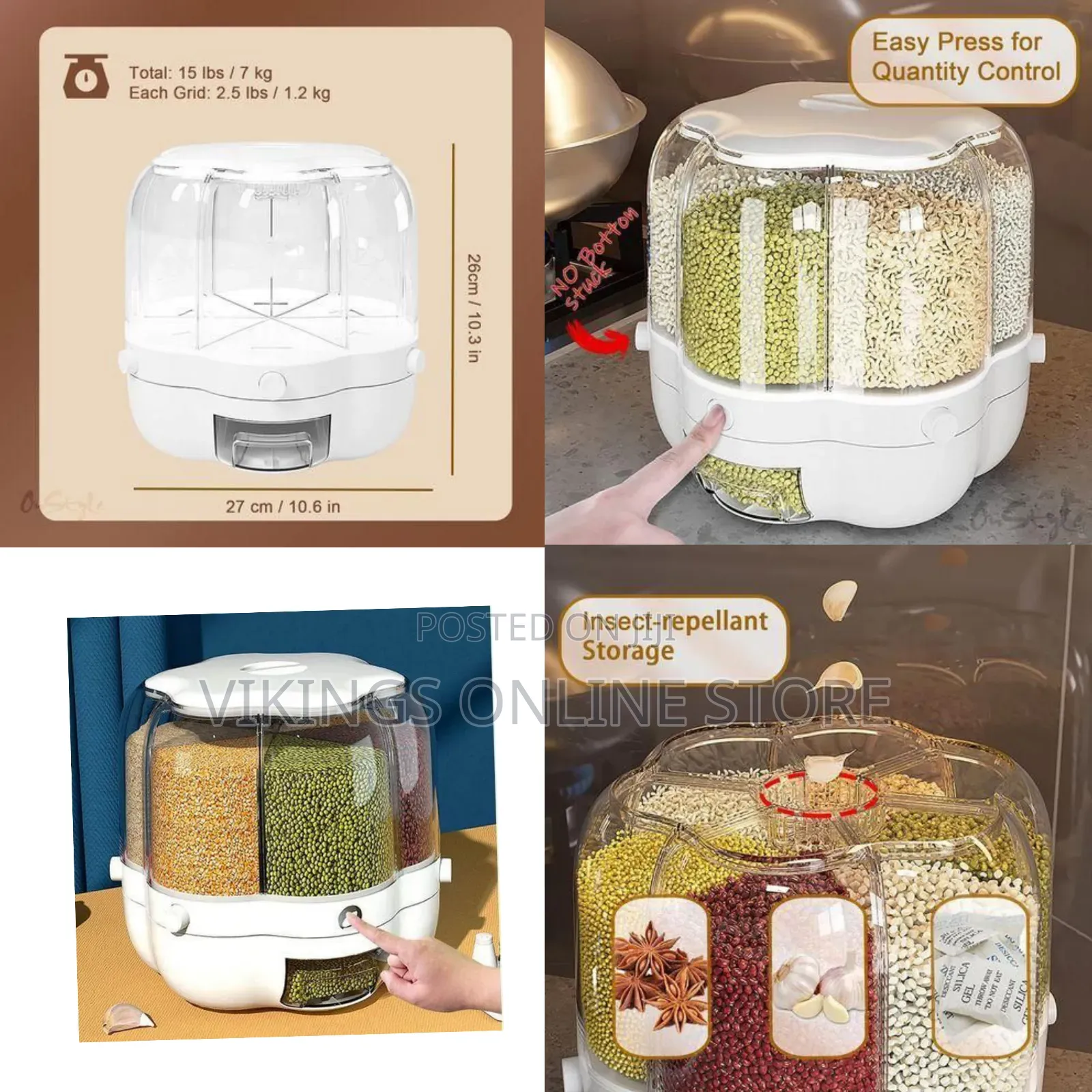 Multi-Compartment Dry Food Dispenser for Grains and Cereals-Multicolor