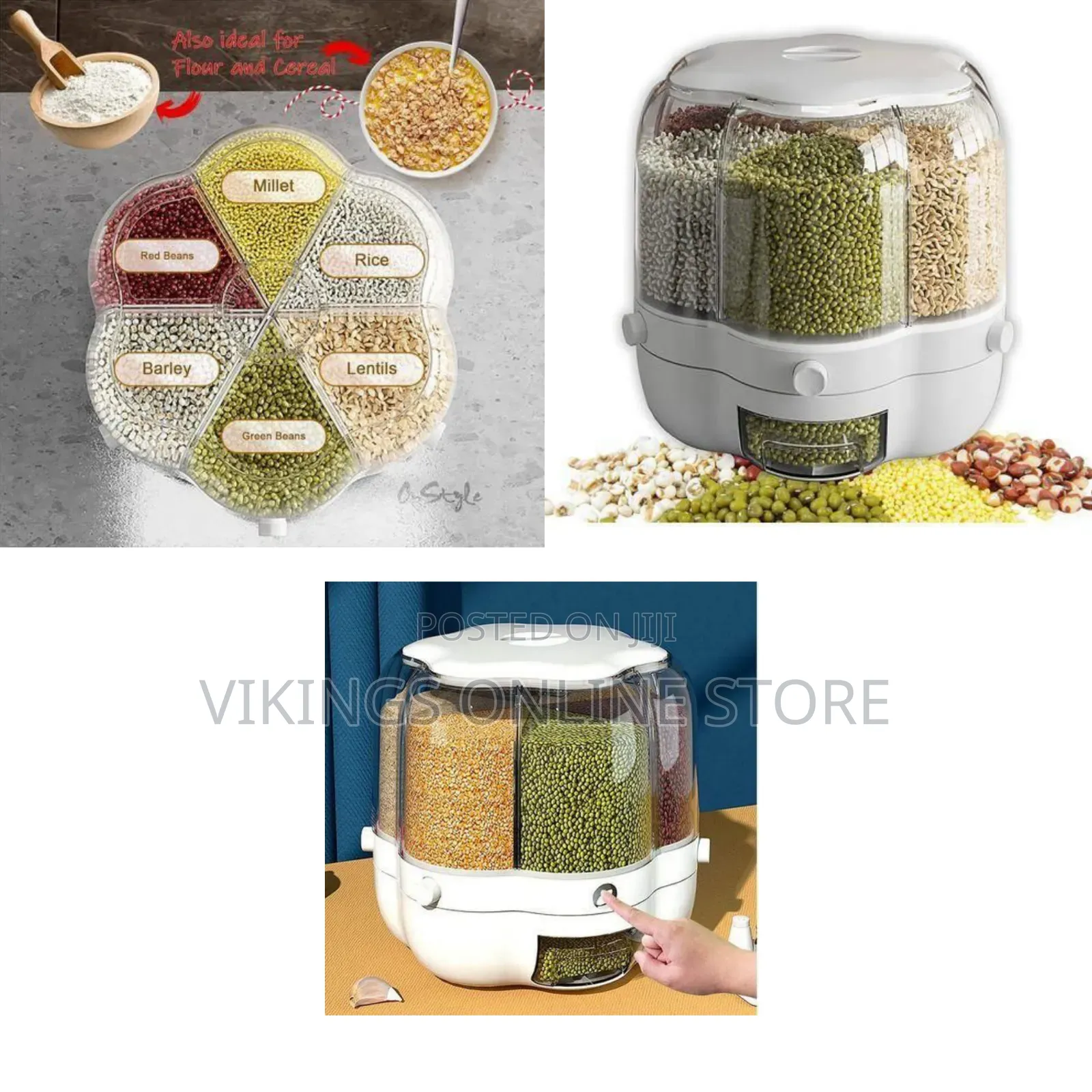 Multi-Functional Rotating Grain Dispenser and Dry Food Storage