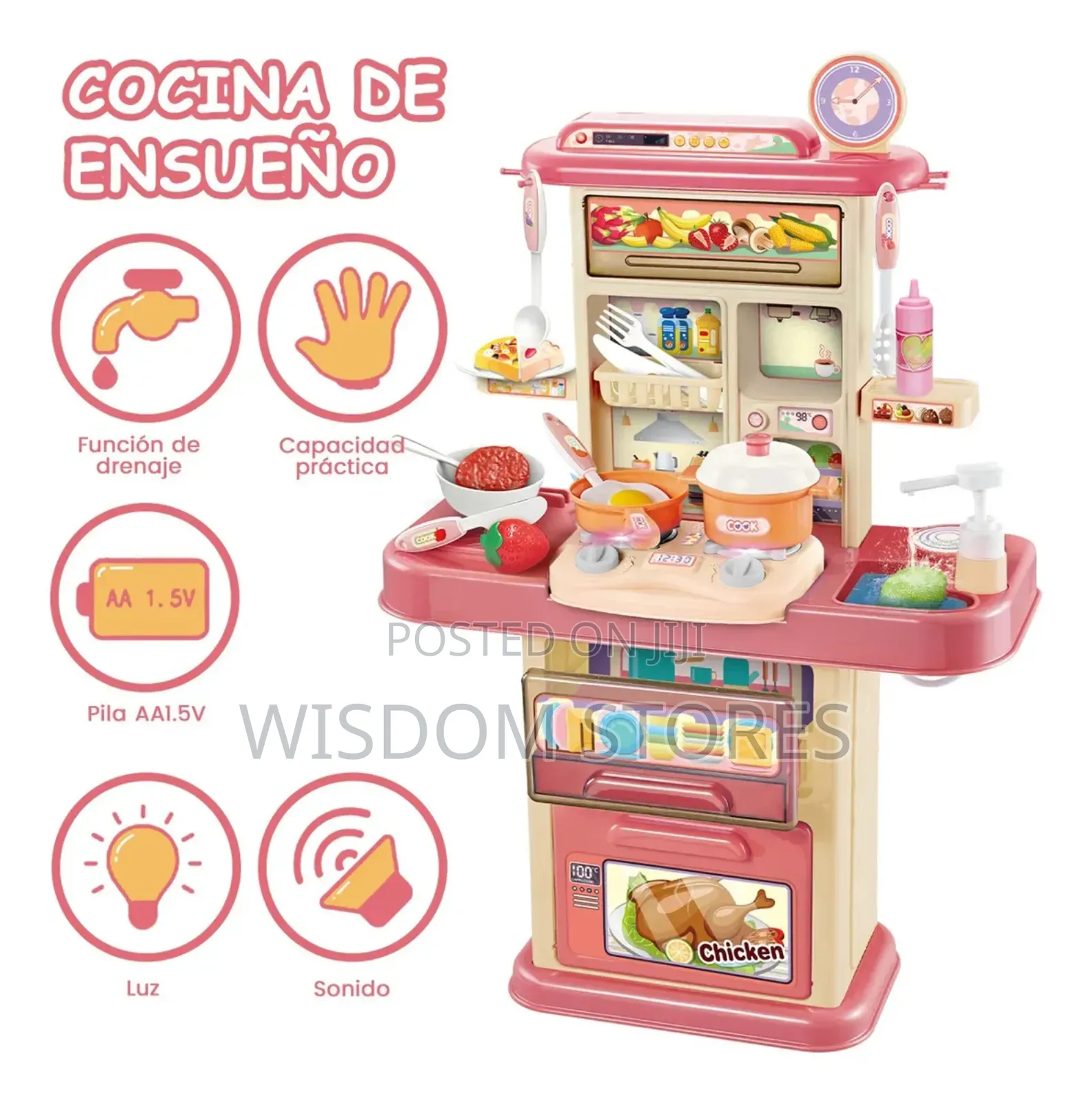 Children's Kitchen Toy 70cm Simulation Light Sound Pink Water