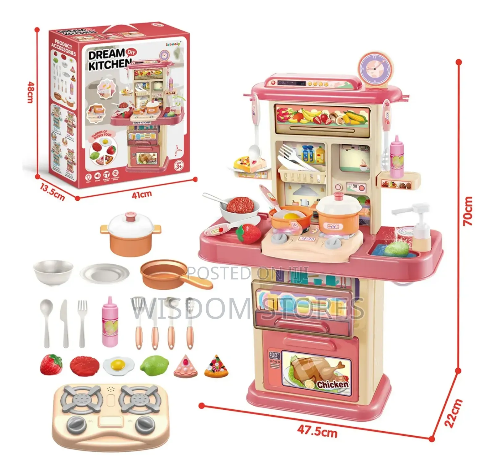 Children's Kitchen Toy 70cm Simulation Light Sound Pink Water