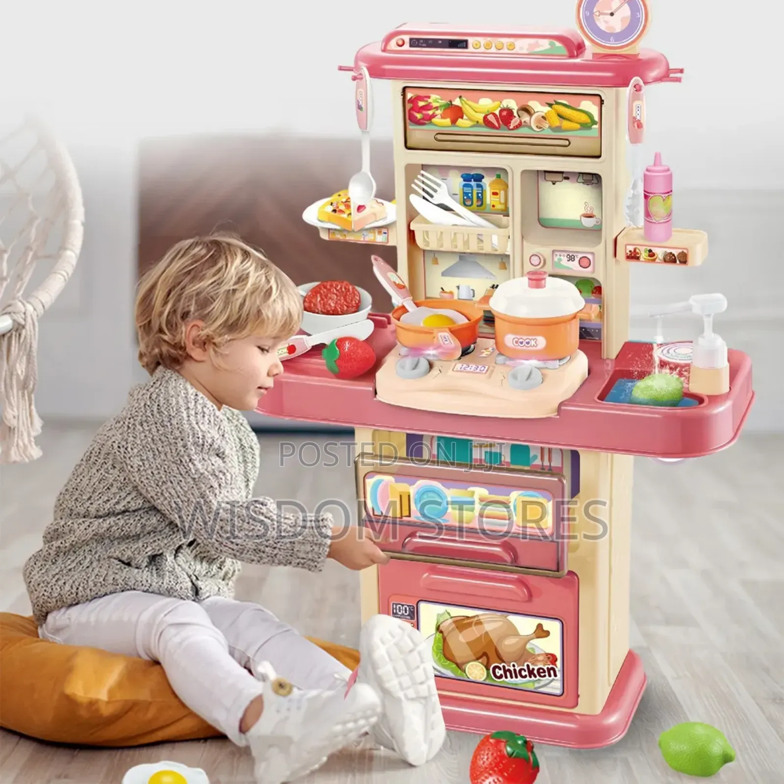Children's Kitchen Toy 70cm Simulation Light Sound Pink Water