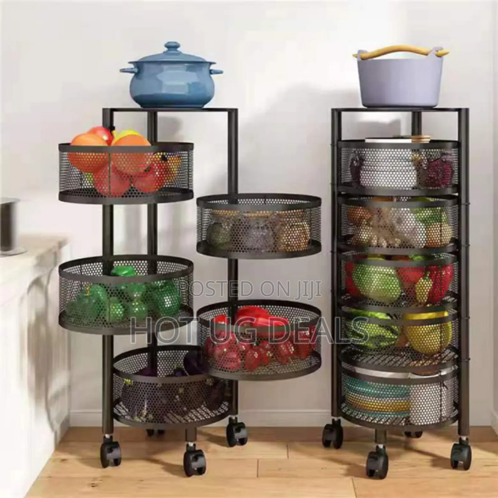 5 Tier Round Kitchen, Bedroom Storage Rack Basket Trolley Organizer