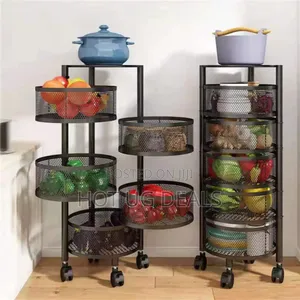 5 Tier Round Kitchen, Bedroom Storage Rack Basket Trolley Organizer