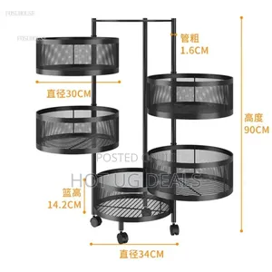 5 Tier Round Kitchen, Bedroom Storage Rack Basket Trolley Organizer