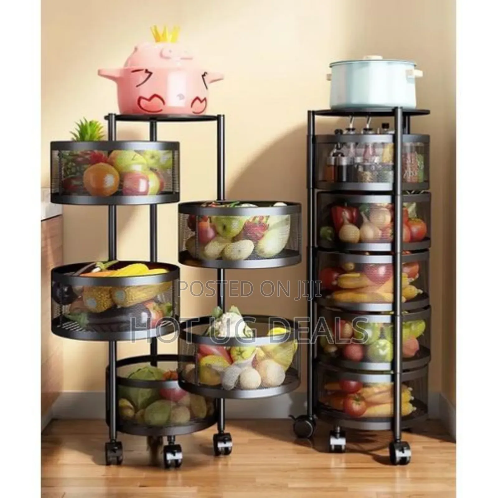 5 Tier Round Kitchen, Bedroom Storage Rack Basket Trolley Organizer