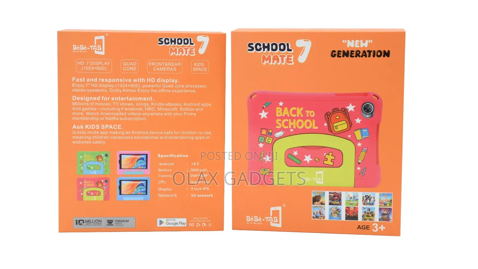 Bebe Tab School Mate 7, Android 7 Inch Kids Tablet With Simcard Slot